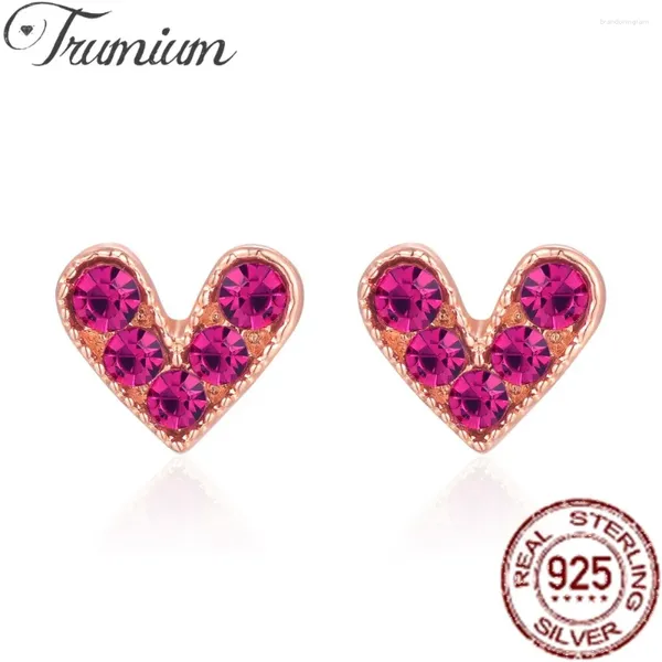 Orecchini per borchie Trumium S925 Sterling Silver Hearts Gold Rosa Oro Rosa CZ semplice per donne Gioielli per ragazze della moda