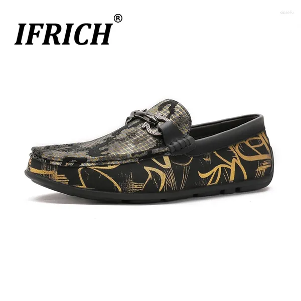 Повседневная обувь 2024 IFICH BRAND для мужчин Золото-серебряный мужской заклепки шипает подлинные кожаные лоферы.