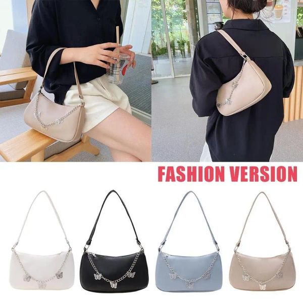 Bolsas de ombro Casual Mulheres Pu Couro Punto Underxérico Requintado Senhoras Butterfly Chain Branhas Solid Cors Soldes Bolsas