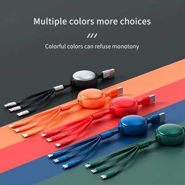 100W Multi USB Şarj Kablosu, Xiaomi için 1 Mikro USB Type-C Şarj Kablosu İPhone 14 13 için