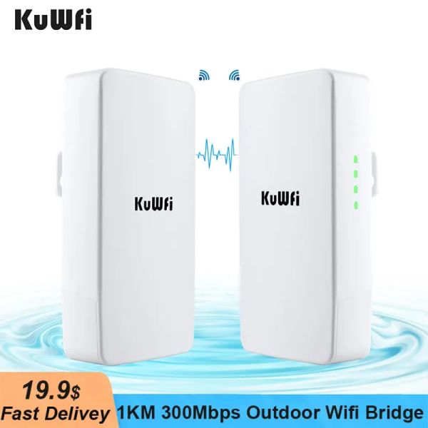 Маршрутизаторы Kuwfi Outdoor Wi Fi Router Wireless 2,4G Wi -Fi Repeater 300 Мбит / с точки точка в точке Wi -Fi -усилитель увеличивает диапазон Wi -Fi 1 км