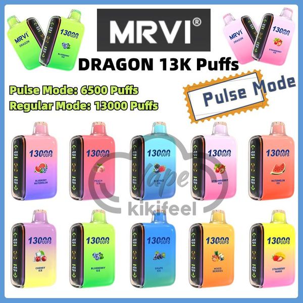 MRVI Puff Bar Dragon 13000 Puffs Geek Pulse Puff Puff Tornado 9K Cigarro eletrônico 20ml Banana 2% 5% Tela inteligente Display 650mAh Vopers de bateria