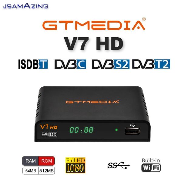 Receptores GTMedia V7 HD DVBS S2 S2X Receptor de satélite H.264 1080p Suporte AVS+ VCM/ACM/Multistream/T2Mi Online Movie Youtu YouPorn