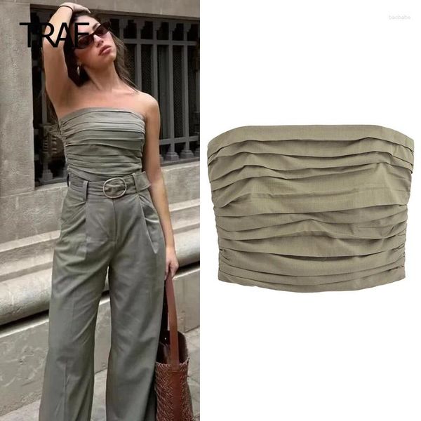 Frauen Tanks trägerlos geschnittene Top -Weste Frühling Sommer 2024 OFF Schulterhülsen und Rückenless Rücken Elastic Elegant Chic