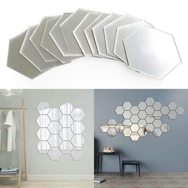 DIY Acrylaufkleber Sechseck Mirror Kunst Wanddekoration Wohnzimmer Schlafzimmer Badezimmer Wohnkultur 12pcs/Set