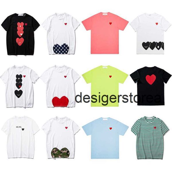 Jogar moda masculina designer de camisa de coração vermelho camiseta casual bordado de algodão de manga curta camiseta de verão tamanhos asiáticos