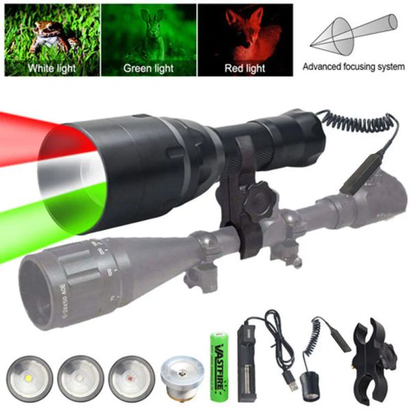 Kapsamlar Taktik Avlanma Feneri Beyaz/XPE Yeşil/Kırmızı/IR LED Tüfek Kapsamı Silah Silahı Ligth+Tüfek Kapsam Montajı+18650+Şarj Cihazı