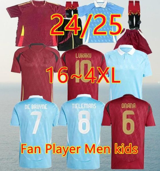 4xl 3xl Belgium 24 25 Soccer Jersey de Bruyne Kompany Doku 2024 Euro Cup National Team Shirt da calcio 2025 uomini kit per bambini che si mettono a casa treno Carrasco Bakayoko Trossard