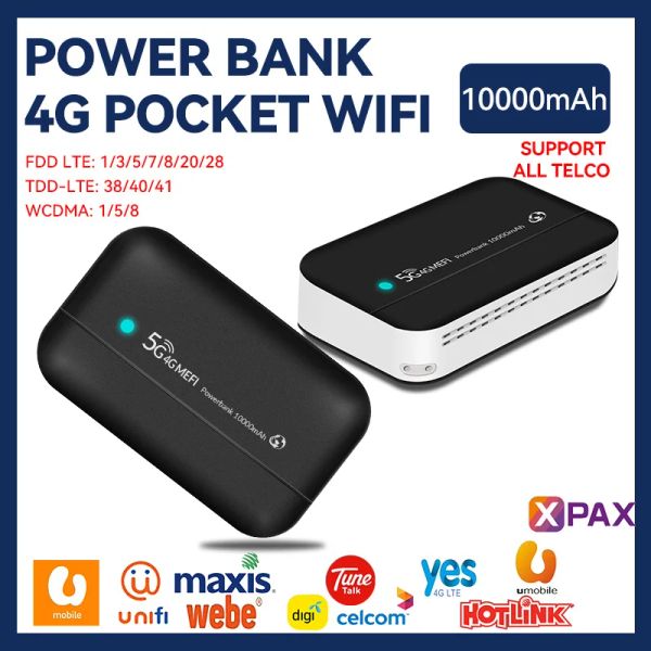 Маршрутизаторы разблокировали 4G Mobile Wi -Fi Hotspot Typec 10000 MAH Power Bank 150 Мбит / с 4G LTE Port4 Portable MiFi Router с SIM -картой слотом