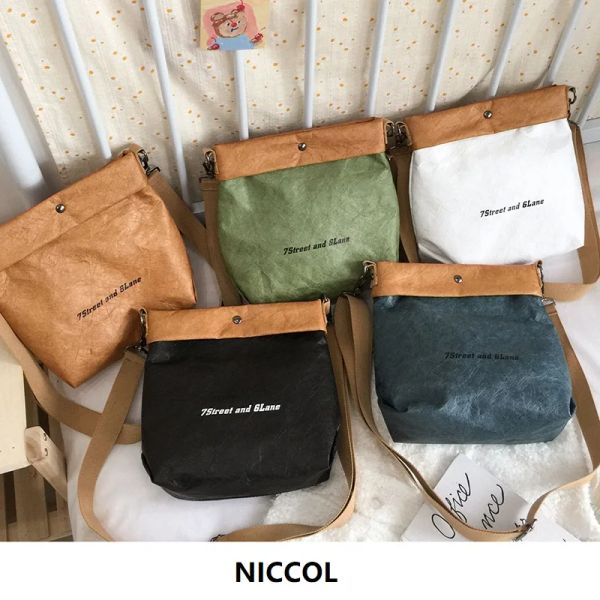 Sacchetti verdi duPont kraft carta trasversale per spalla per spalla per donna stilista borse bookt borse retrò in stile messenger tote bot