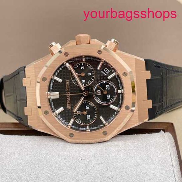 AP Titanium Handgelenk Watch Royal Oak Serie 26240or Rose Gold Black Belt Herren Mode Freizeitsport Sport Back Transparent Mechanical Watch