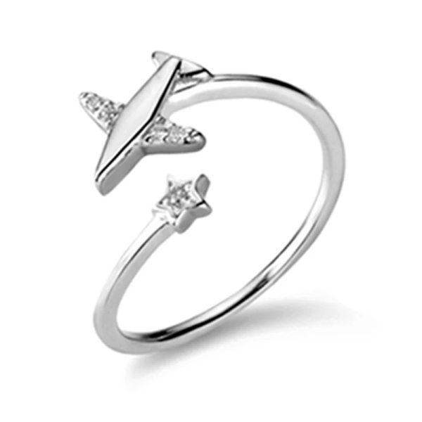Bandas joias de jóias de jóias de avião fofas anel ring star star cubic zircon aeronave aeronave anel dedo anel de viagem jóias de viagem design exclusivo