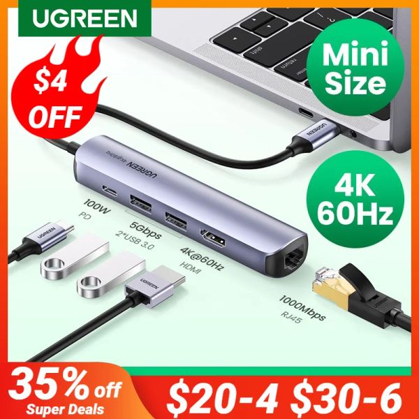 Hubs Ugreen USB C HUB 4K 60Hz USB Tip C 3.1 - HDMI RJ45 PD 100W USB 3.0 OTG Adaptörü MacBook Air Pro PC Mini USB HUB için USB C Dock