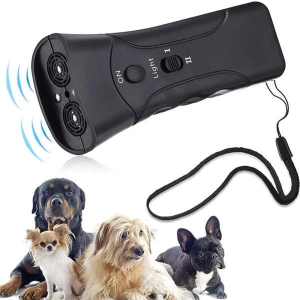 Abschreckungsmittel Ultraschallrinde -Vertrags -Leichtgewicht mit LED Taschenlampe Hund Repeller Plastikhundschutzgerät für Haustiertrainingszubehör