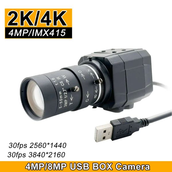 Lens HD 4K 8MP IMX415 Usb Mini Metal Box Webcam UVC OTG PC 2K 4MP 30FPS Câmera de vídeo USB para PC para YouTube Skype Live ensino ao vivo