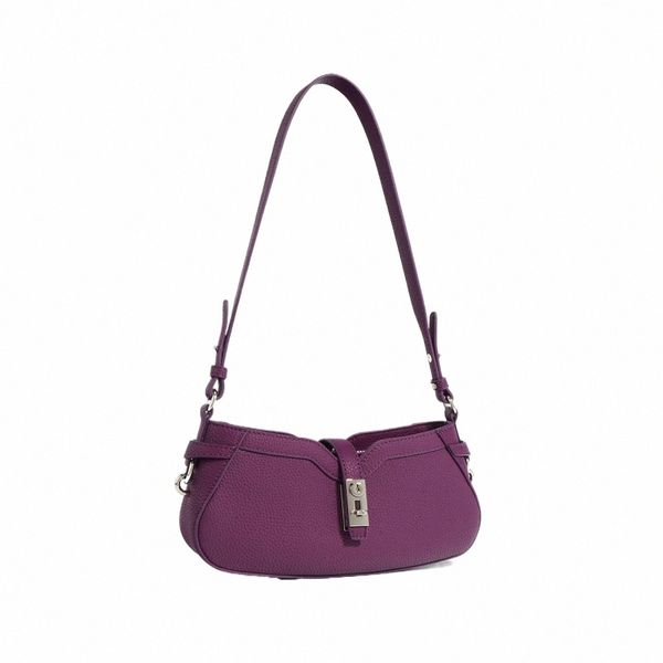 Stume da tracola di lembo di tendenza Fi Purple Green viola altamente testurizzata da donna in pelle di mucca da donna Small Mini Summer Daily Borse K8IO#