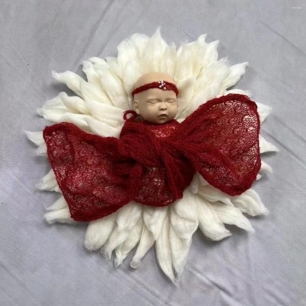 Battaniyeler Donjudy Noel Pography Born Sepet Props El Sanatları Saf Yün -Fırlatma Tarzı Bebek Po Çekim Battaniyesi