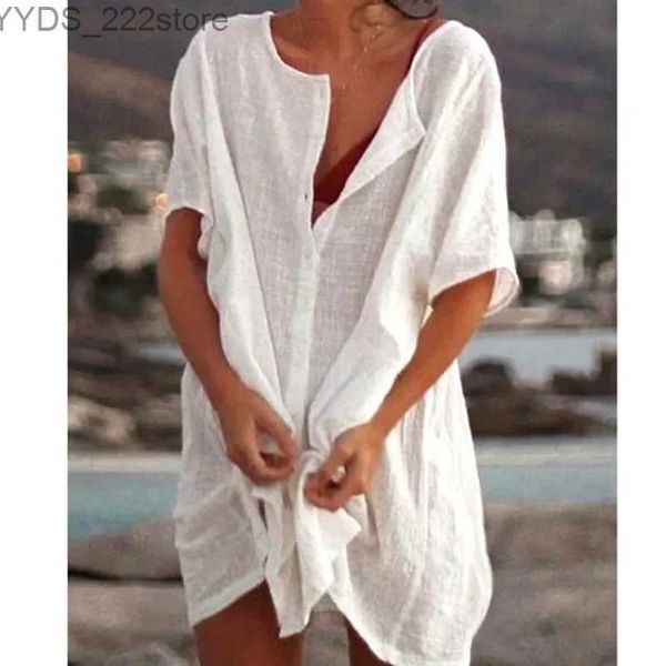 Camicie casual maschile femminile a maniche lunghe estate resort da bagno bikini cover t-shirt a bottone casual di colore casual yq240422