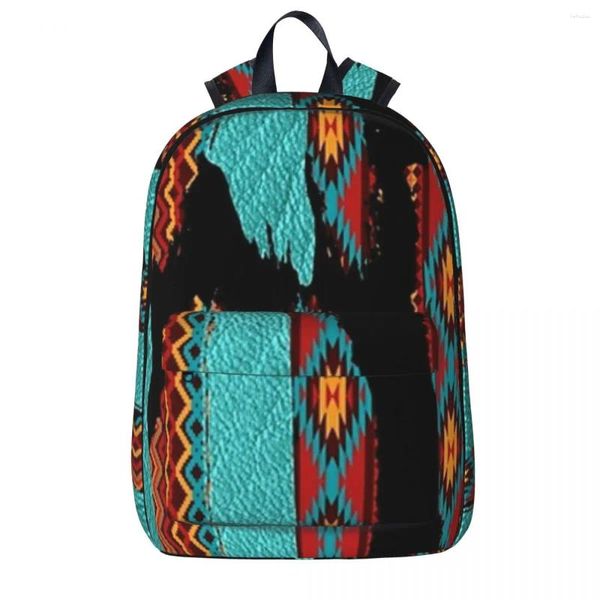 Backpack Western Tribal Pattern in Blues and Brown Children Borse Borse Laptop Rucksack Travel Grande Affari