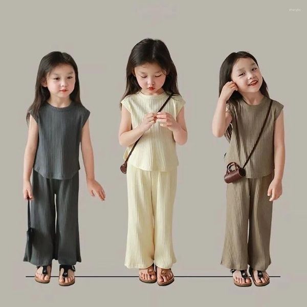 Одежда наборы летних девочек на шелковой шелк шелк для девочек O-образной рукавов.