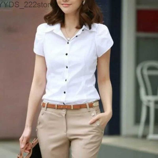 Camisas masculinas novas camisa profissional de manga curta de lapela Elegante Camisa de escritório Summer algodão branco Roupas de trabalho Ultra-Top YQ240422