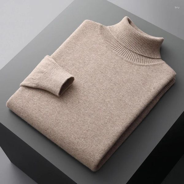 Camiscedores masculinos outono/ inverno merino lã cashmere sweater de malha pullover acolchoado de tartaruga quente moda solta plus size casaco