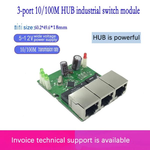 Switches Fast Switch Mini 3 Port Ethernet Switch 10 / 100Mbit / s RJ45 Network Switch Hub Hub -PCB -Modulplatine für das Systemintegrationsmodul