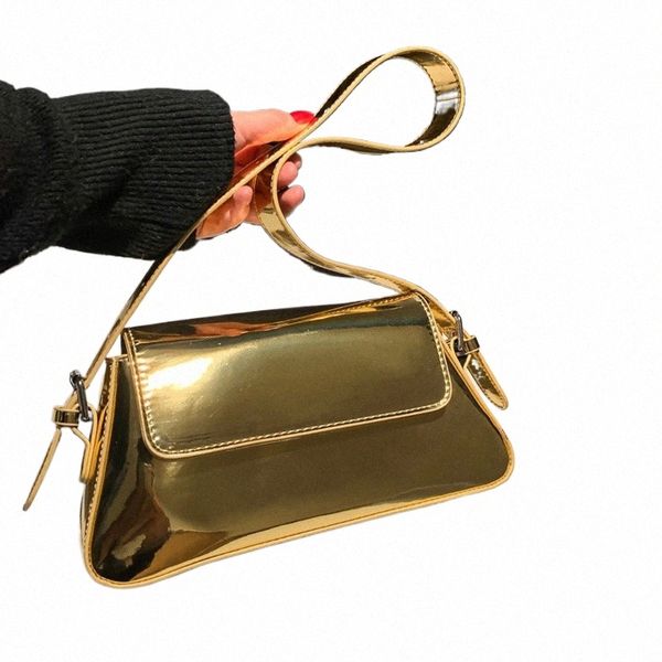 golden glänzende Frauen Taschen Hochwertige Marke Desing Bagute Bag Bling Lederhandtaschen für Frauen Sier rosa Ladys Umhängetasche C77K#