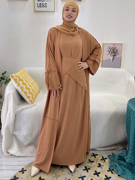 Abbigliamento vendita calda djellaba set musulmani abiti da 3 pezzi liene musulmani si adattano eleganti lunghe donne islamiche modeste usura abbigliamento eid set wy958