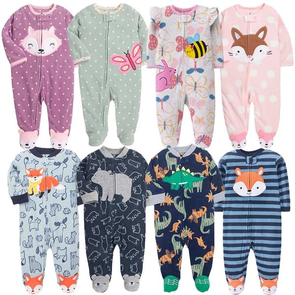 Baby pijama zíper lã nascida garotas macacão quente inverno roupas íntimas de uma peça de macacão meninos roupas de caminhão de caminhão roupas 240411