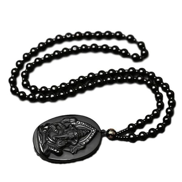 Kolye Kolyeleri Ganesha Siyah Obsidiyen Oyma Ganesh Fil Şanslı Soyutlar Kolye İnce Kristal Jewelrypendent246J