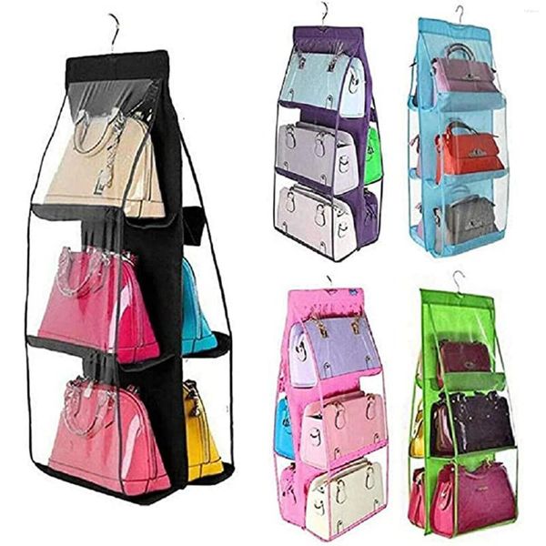 Borse da stoccaggio 6 tasche borse a scaffale trasparente Hanging handbag Organizzatore Armadio armadio Dust Aound