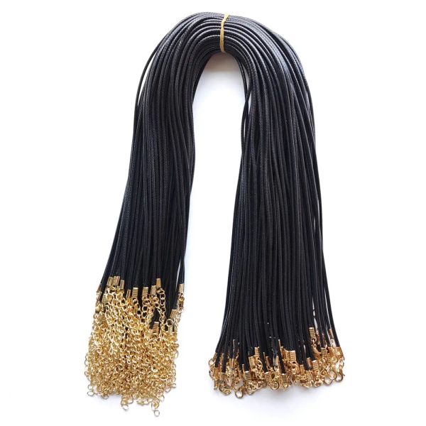 Ожерелья 1,5 мм 2 мм черно -восковая кожаная шнур -шнур Регулируемые золотые цепочки 45+5 см с ожерельями ожога омаров.