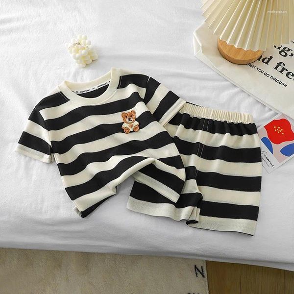 Bekleidungssets kurzärmelige Set Trendy Striped 2 Stück/Sets Mädchen Jungen T-Shirt Shorts Tracksuits Baby Sommer Modekostüm Infantil