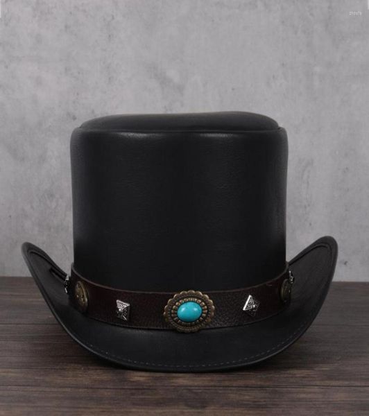 Berets Women Men Men Leather Top Hat Президент Традиционный федорас маг в стиле стимпанк коспплея Caps Caps Dropshiping 3Size 13CM2950447