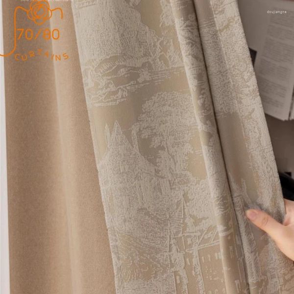 Cortina leite chá de café cor jacquard espessou retalhos de retalhos Chenille cortinas para a sala de estar personalização do produto acabado