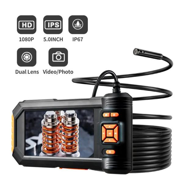 Kameras Dual Triple Linsen Industrial Endoscope 1080p 5 '' LCD BoresCope Inspection Camera mit 8mm IP67 wasserdichte Schlangenkamera für Auto