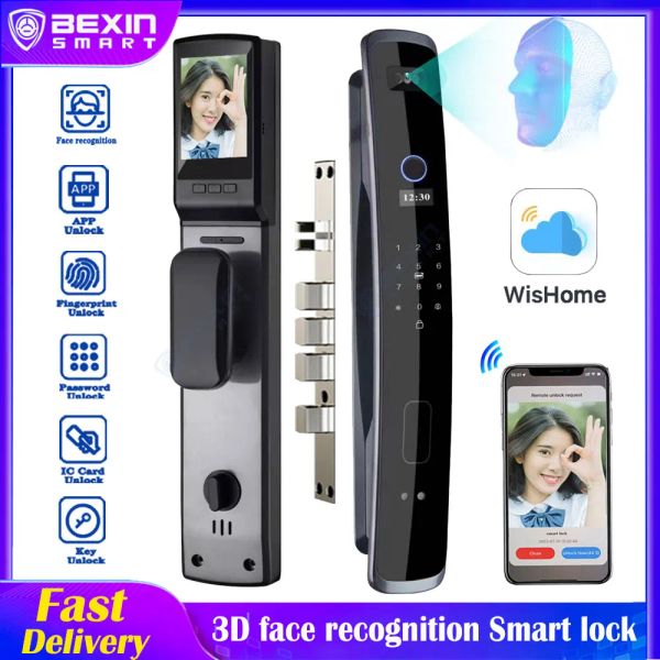 Controllare il riconoscimento del volto 3D WiFi App Smart Door Lock Fingerprint Biometric Card Key Lock Digital Home Intelligence Door Lock