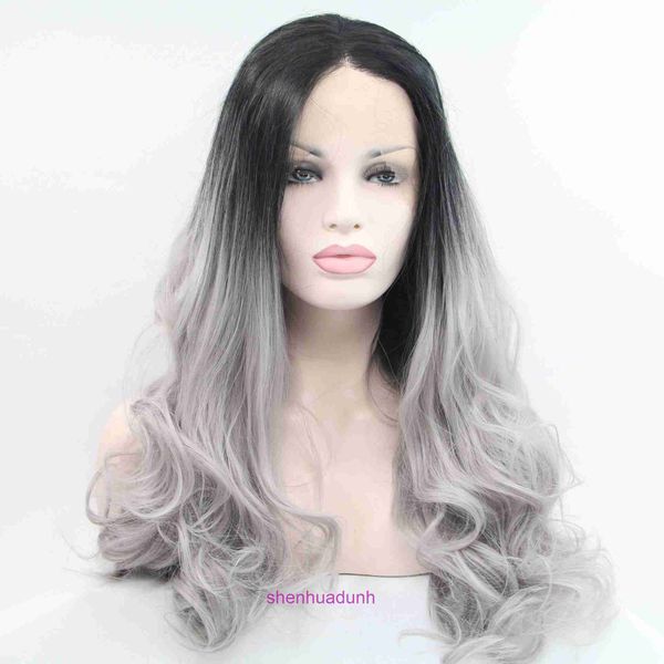 Designer Wigs Human Hair Hair for Women Newlook W1048 Grey Fashible Long Hair Wave Wig Lace Insegnante Testa