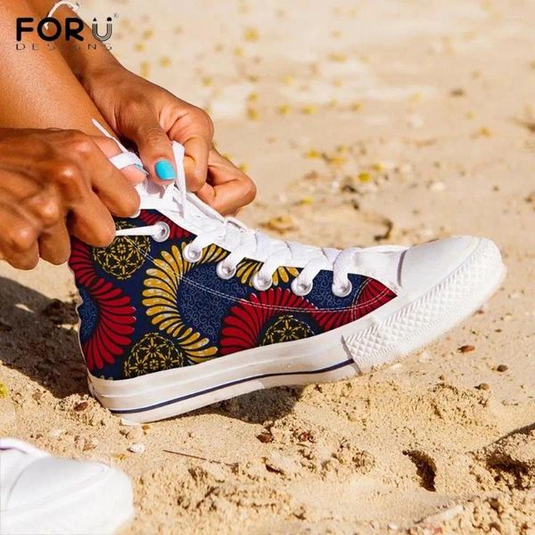 Sapatos casuais forudesigns moda moda africana floral impressão étnica alta caneta de lona calmas 2024 tênis de menina de primavera harajuku vulcanizado