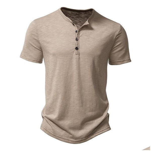 Herren T-Shirts T-Shirt Designer T-Shirt Henley Kragen Summer Männer lässig Solid Farbe Kurzarm für hochwertige T-Shirts Schwarze Größe Dro ott3d