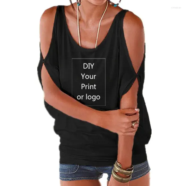 Damen T-Shirts 2024 Customized Print Shirt für Frauen diy Sie wie po oder logo obere t-Shirt Femme sexy Off Schulter Batwing Schnürung Schnürung Tops