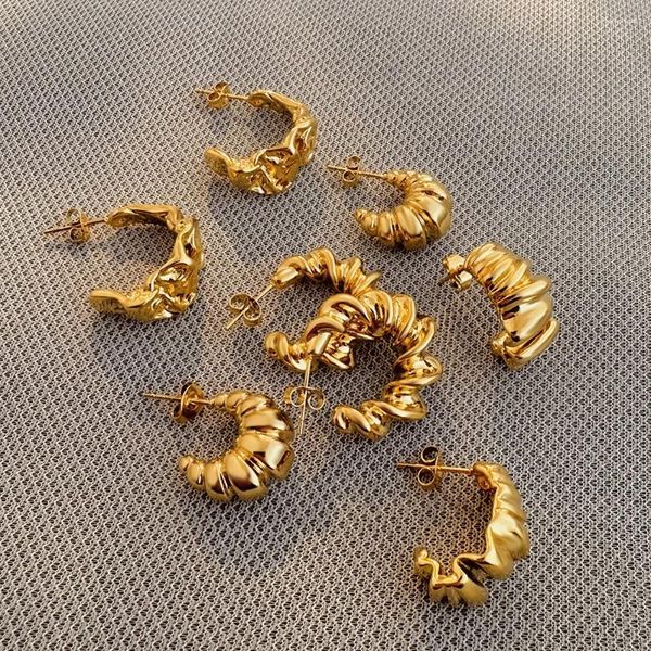 Orecchini a cerchio Texture marmellate irregolari Twisted for Women Gold Acciaio inossidabile Cshia C Apertura a cerchi piccoli