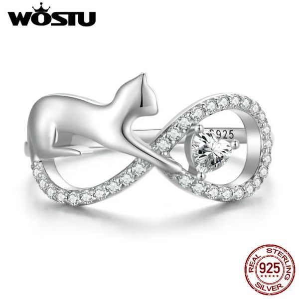 Anelli Wostu 100% 925 Sterling Silver Cat Infinite Symbol Ring Sale Hot Pet Serie