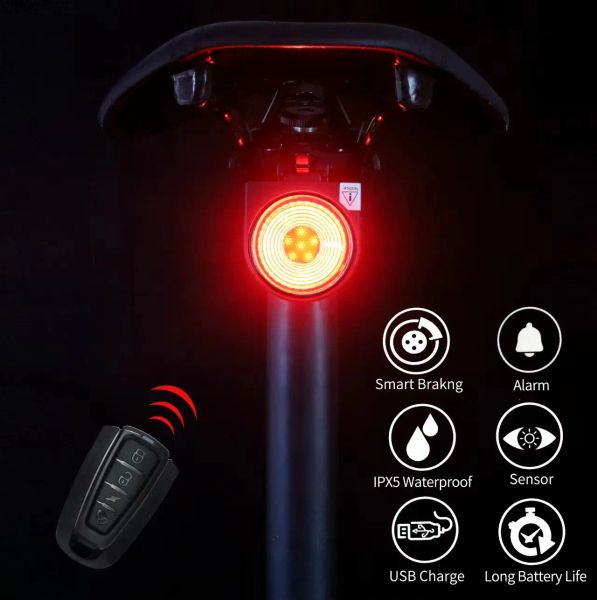 Luzes Antusi A8 Roubo sem fio Alarm Bike Remo LED LED