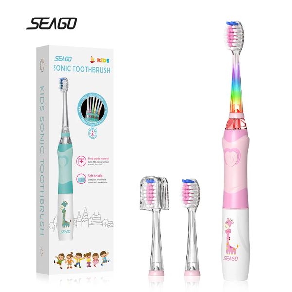 Teste Seago Sonic Electric Dente Sprobrush Batteria per bambini Cartone animato con un massaggio igienico orale soft per via orale impermeabile a LED Care SG977 SG977 SG977