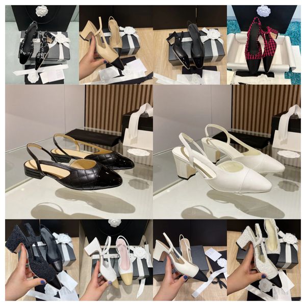 2024 New Luxury Chan C Designer Dress Shoes Slingback Heels Sandal Ballet Flats Sandrilles Ballerinas Sandals Party Wedding Women Women Chunky High Heels