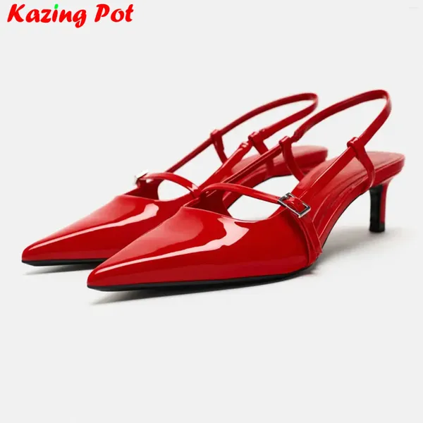 Sandali krazing pentola 2024 in pelle brevetto donne sexy punta punta caviglia party slingback tacchi alti scarpe da sposa estate