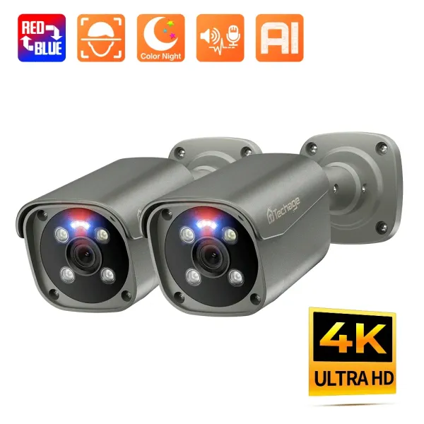 Lens Techage 4K 8MP Poe Outdoor Thoway Audio Bullet IP Camera H.265 Sistema di sorveglianza di videostrutimenti onvif Detect Email Alert Xmeye