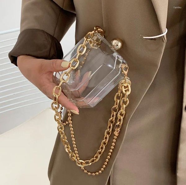 Bolsas de noite acrílico Big Chain Mini Bag ombro feminino Transparente 2024 Moda Mensageiro Vermelho